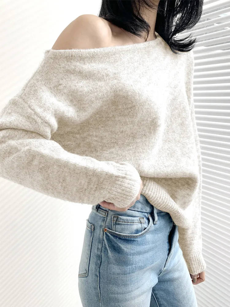 Mohair Off-shoulder Irregular Sweater