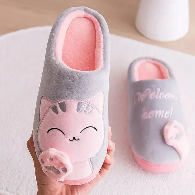 Women's Cute Cat Slippers with Plush Lining for Indoor Comfort - Welcome Home Design