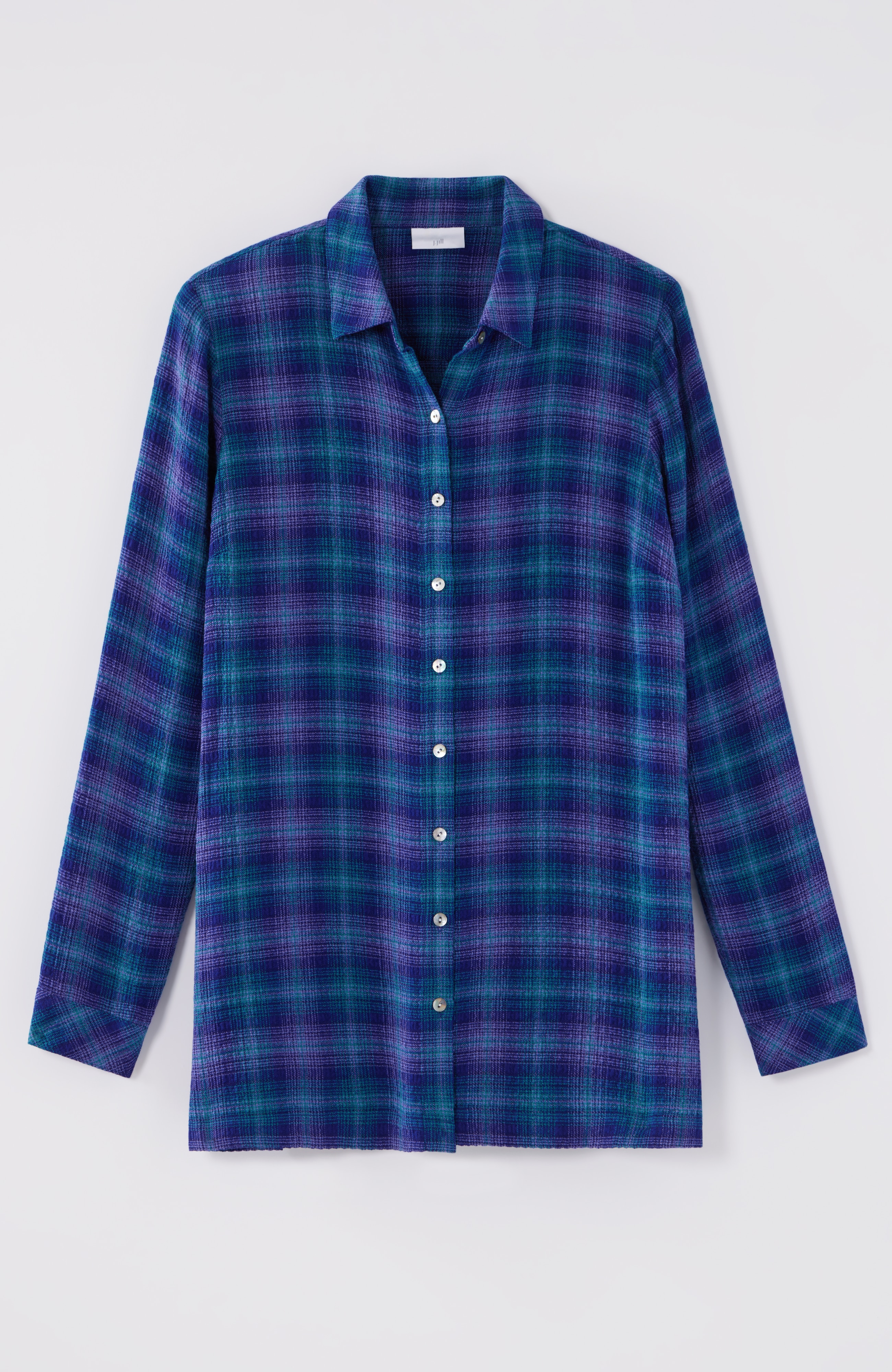 Crinkled Plaid Button-Front Tunic