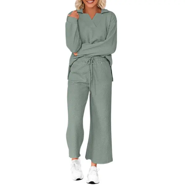 Women 2025 FW 2-Piece Pullover & Wide Leg Pants Lounge Set
