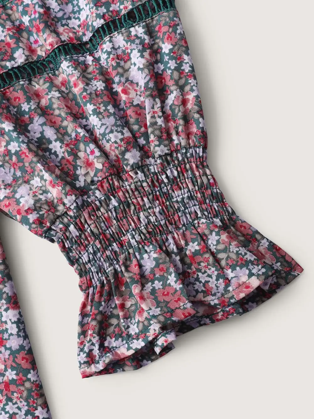 Floral Print Lace Trim Placket Blouse