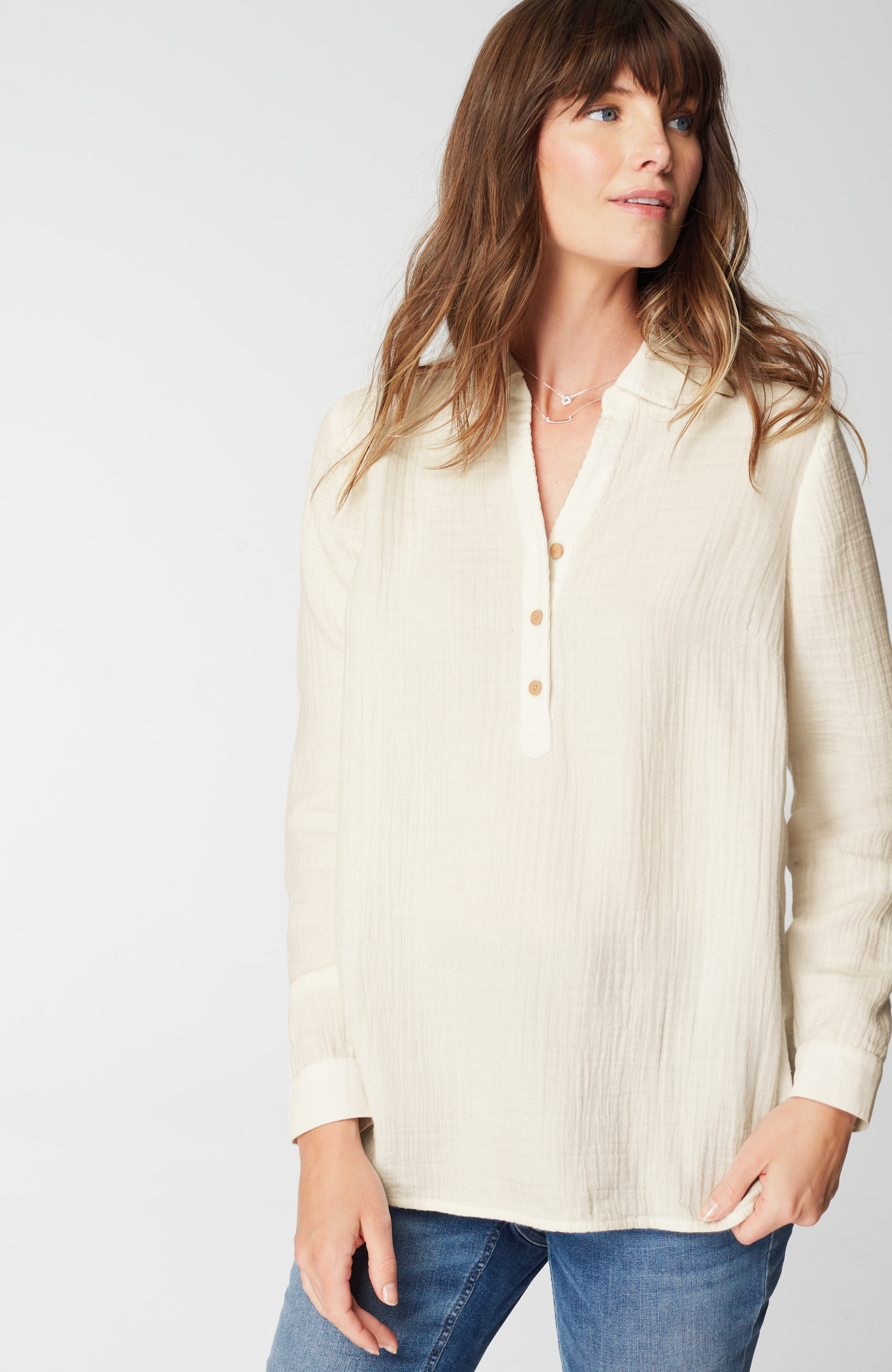Cotton-Gauze Mixed-Media Shirt