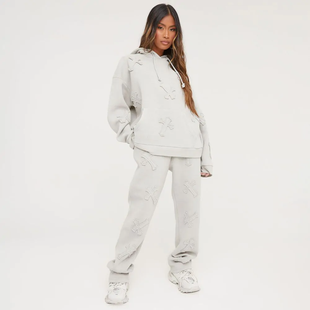Cross Patch Detail Oversized Hoodie In Acid Wash Sage Green