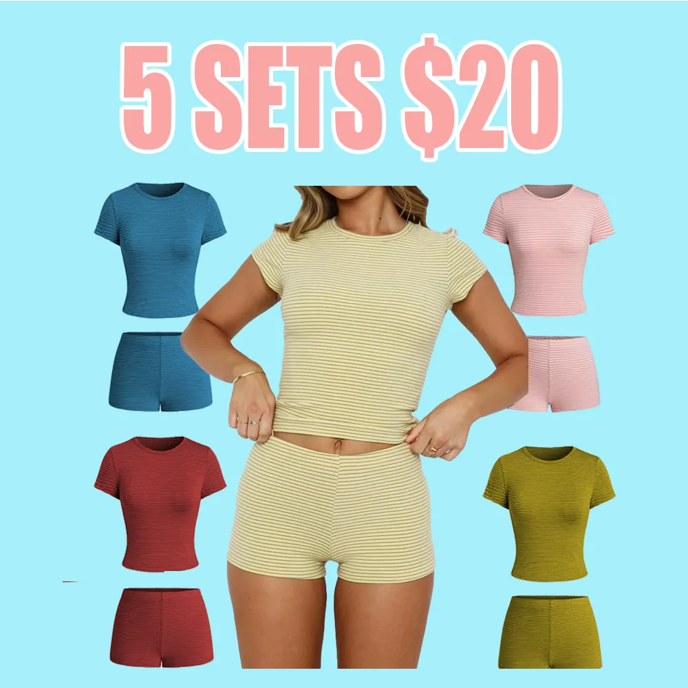 Women's Striped Two-Piece Set – Crop Top & Shorts Summer Outfit