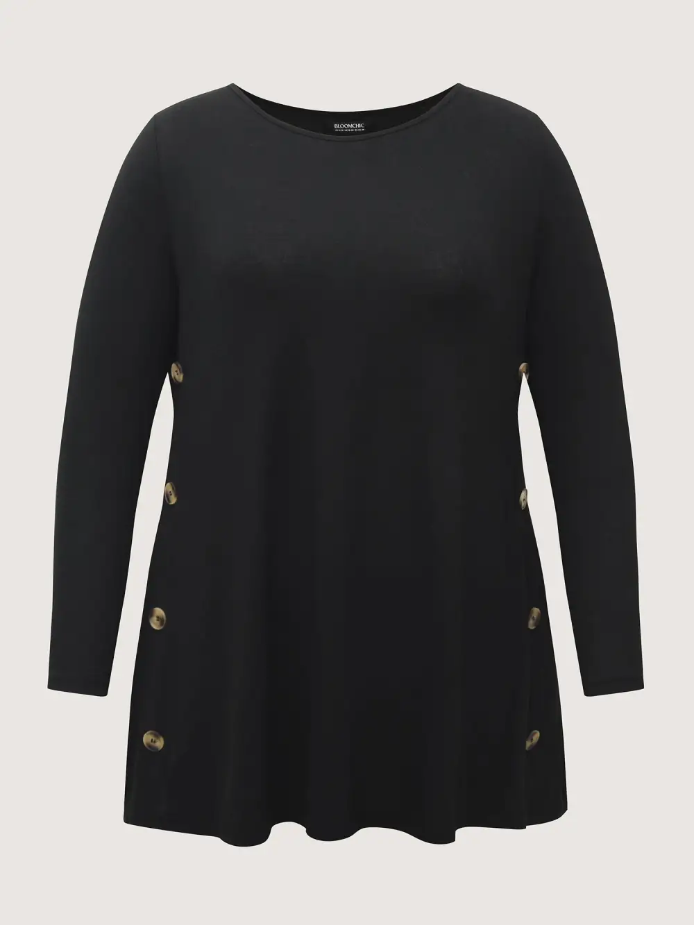 Round Neck Button Slim-Fit Knit Top