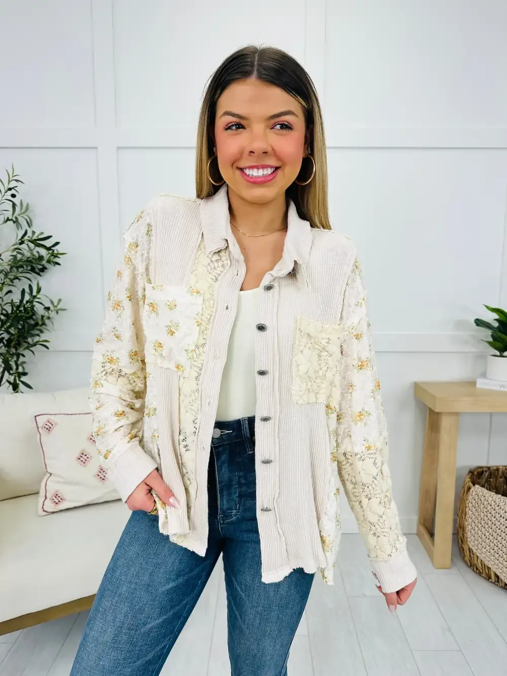 Sweet Stitch Serenity Shacket In Ivory Multi