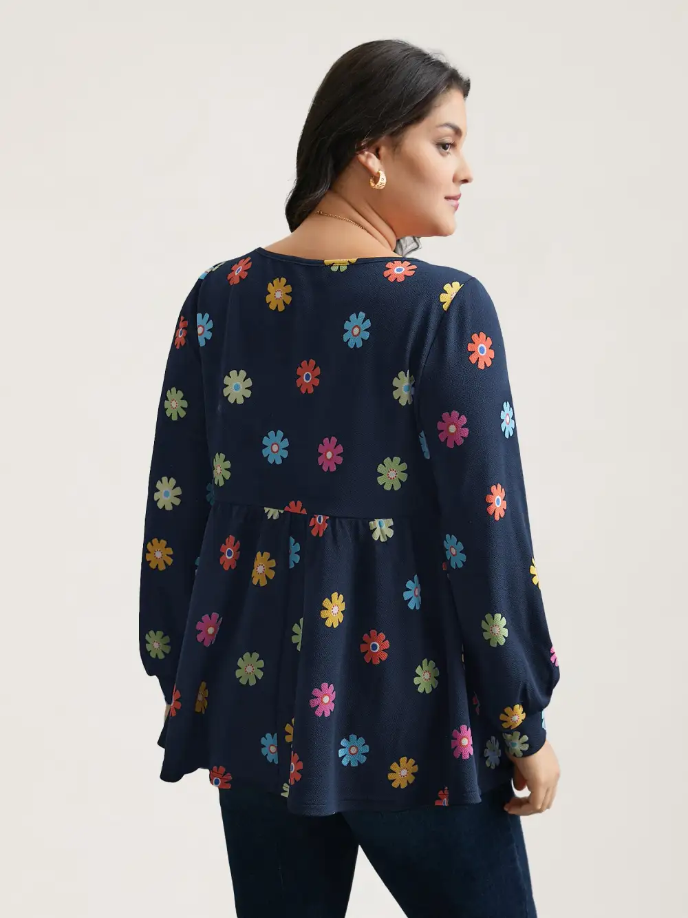 Multi-Color Floral Textured Stretchy Knit Top