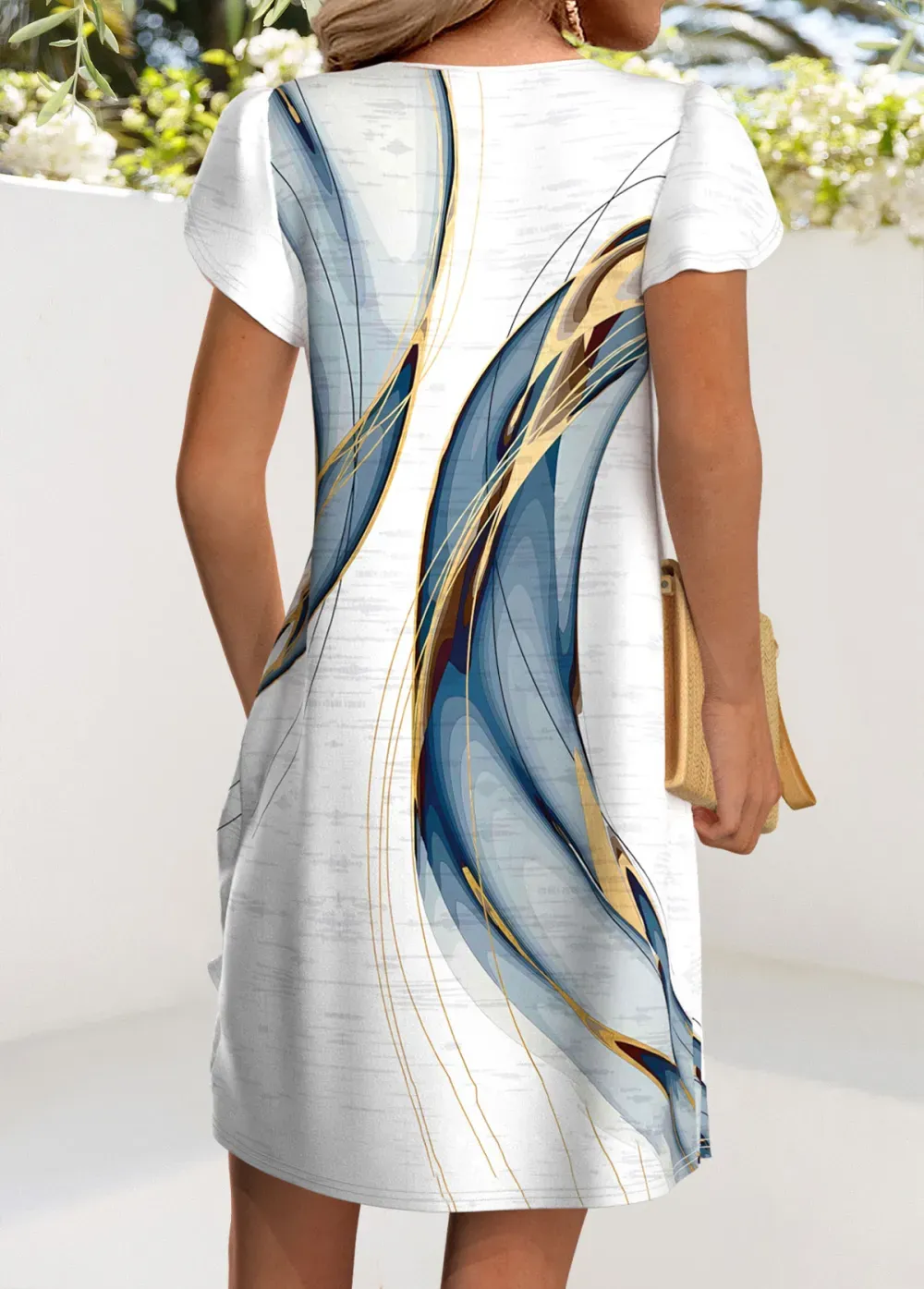 White Ombre Short V Neck Dress