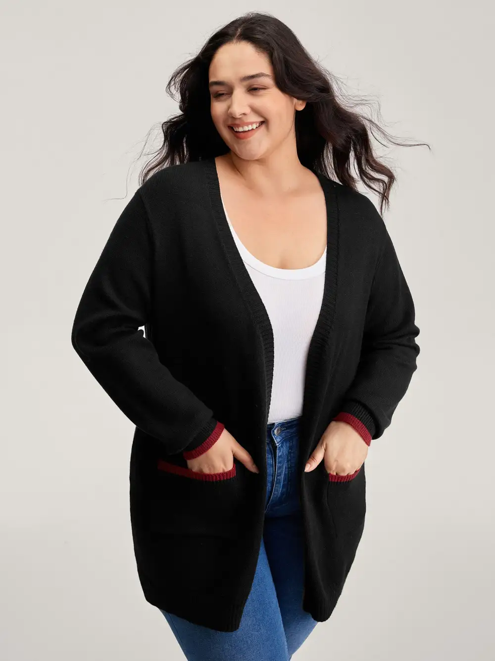 Lobster Jacquard Pockets Color Block Knit Cardigan