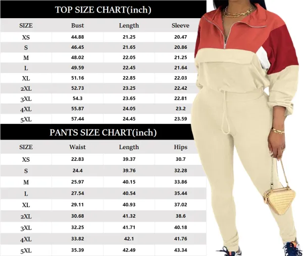 Women's Knit Zip Top Jacket & Elastic Waistband Pant Tracksuit Sets 2-Piece