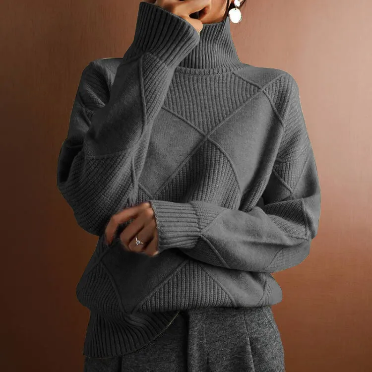 Turtleneck loose lozenge long-sleeved winter sweater