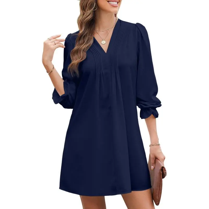 Women's A-Line Ruffle Sleeve V-Neck Midi Dress – Pleated Flowy Sundress
