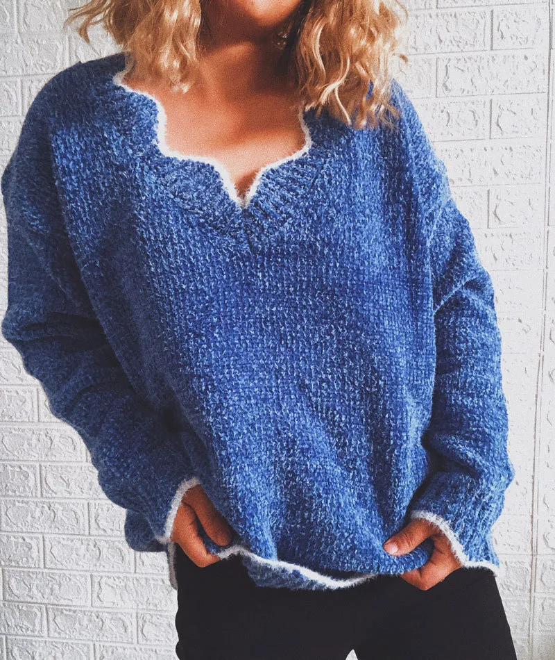 Wave Edge V-Neck Casual Sweater