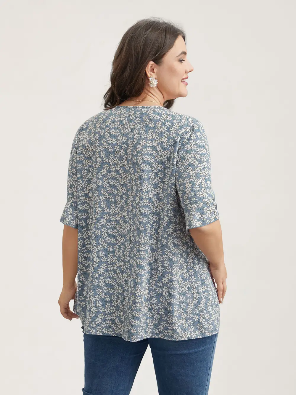 Ditsy Floral Pleated Flared Sleeve Shirt