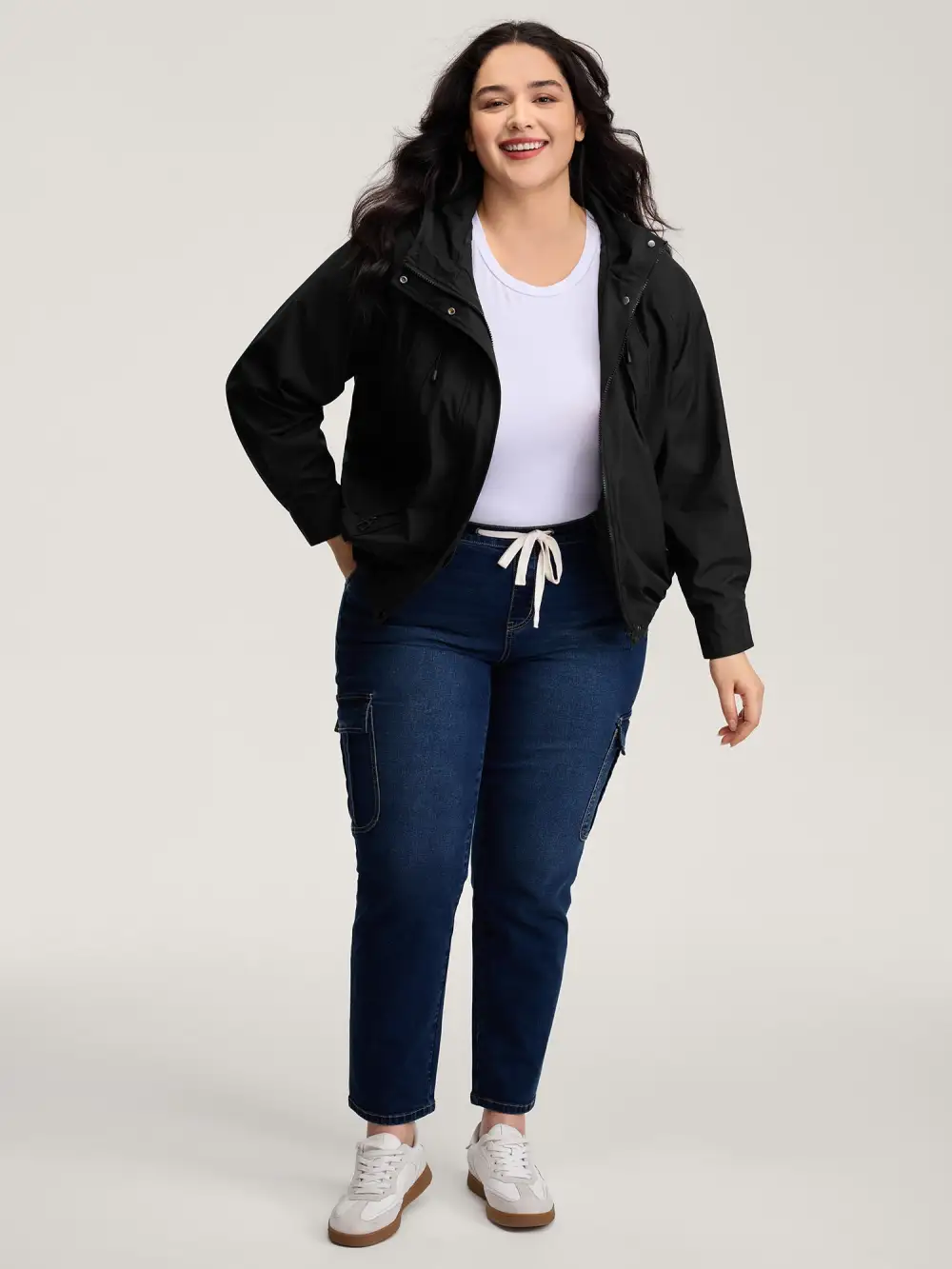 Pockets Zipper-Front Hooded Bomber Jacket