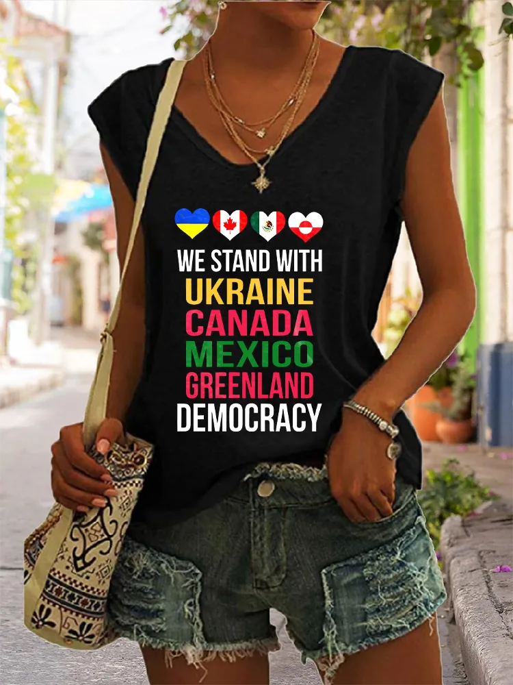 Women's We Stand With Ukraine Canada Mexico Greenland Democracy V-neck Vest