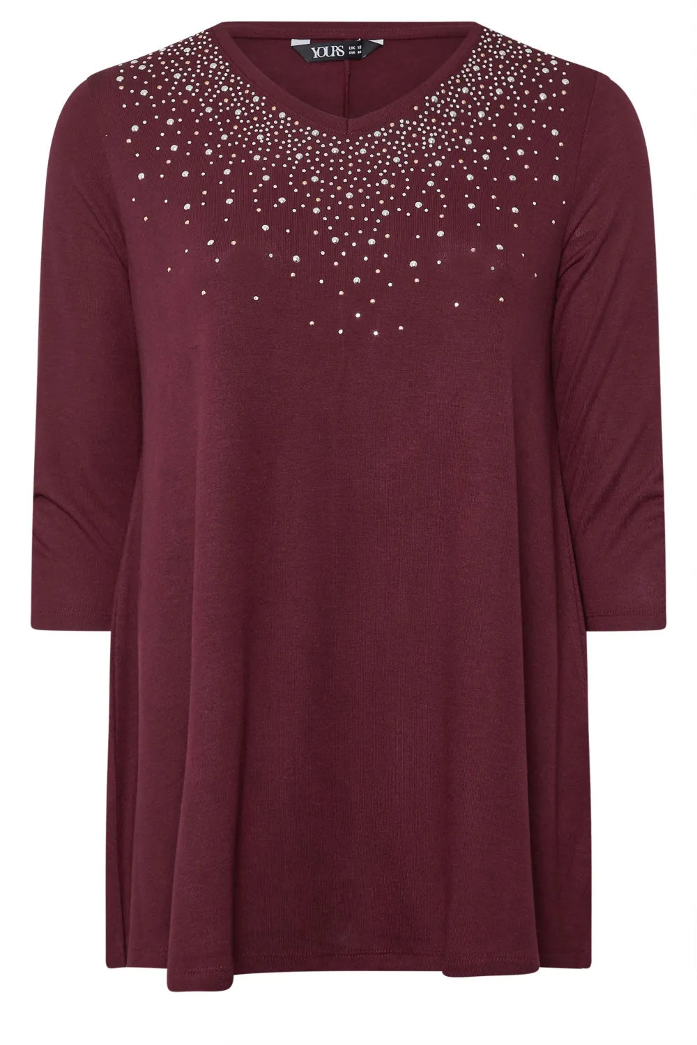 YOURS Curve Black Diamante Stud Swing Top
