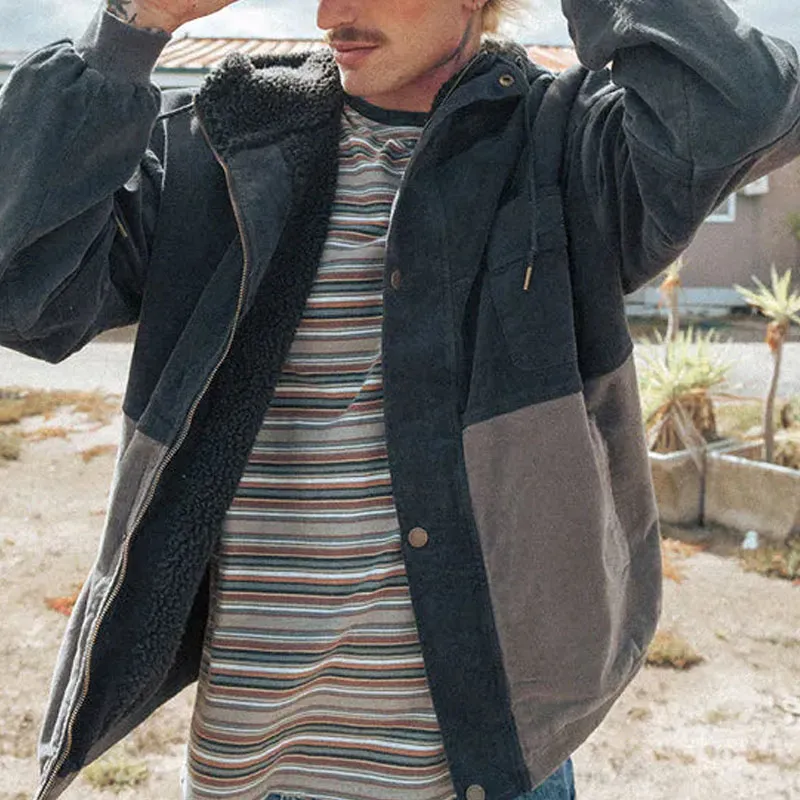 Mens Fashion Color Patchwork Fleece Jacket Coat