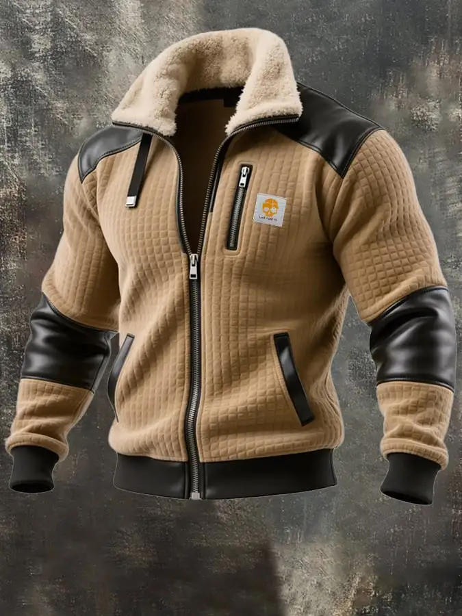 Men's Retro Textured Square Plaid Warm Multi-pocket Outdoor Jacket