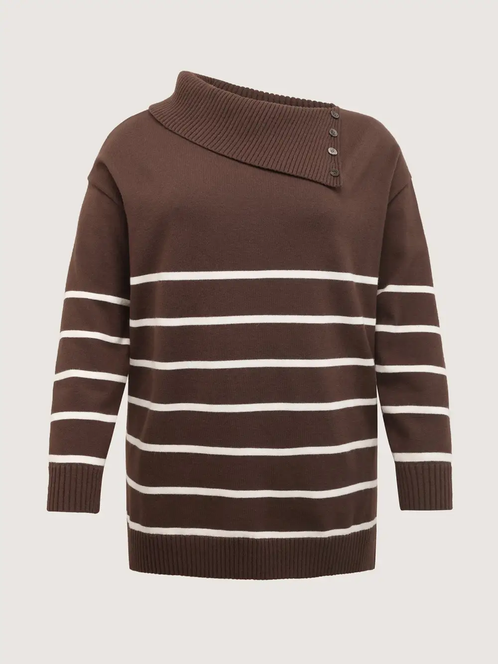 Supersoft Stripe Asymmetrical Collar Contrast Pullover