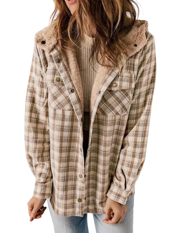 Women's Plaid/Houndstooth Button - Front Hooded Coat