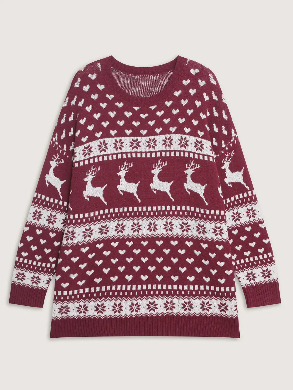 Reindeer Holiday Print Round Neck Pullover