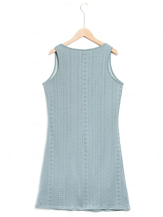 Women's White Dress Casual Dress Tank Dress Midi Dress Eyelet Basic Classic Daily Split Neck Sleeveless Summer Spring Black White Plain