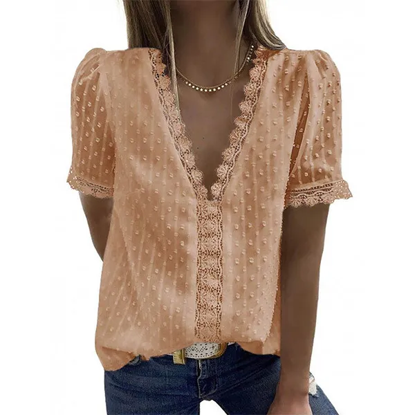 Solid V-Neckline Short Sleeve Blouses