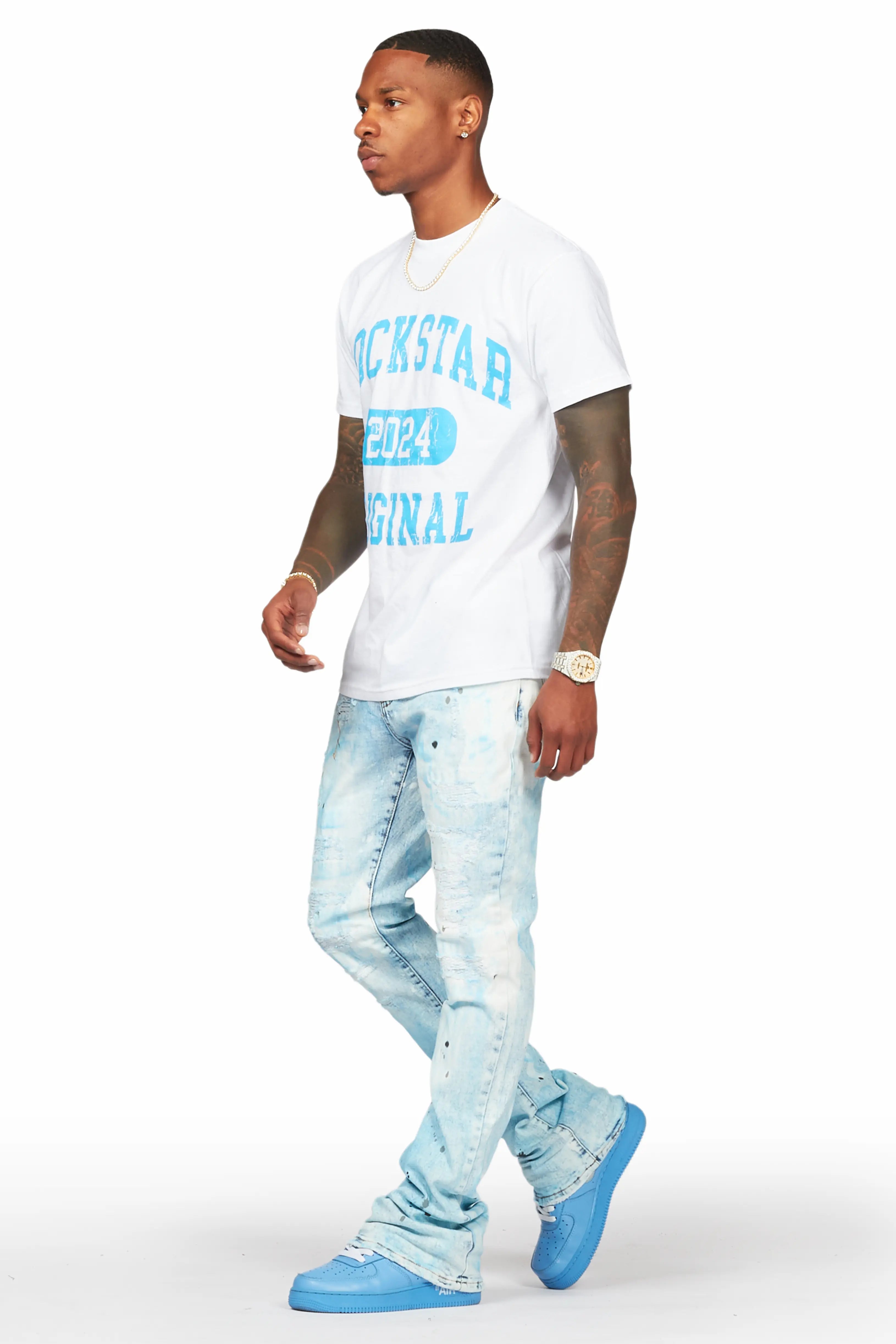 Cantu Light Blue Stacked Flare Jean