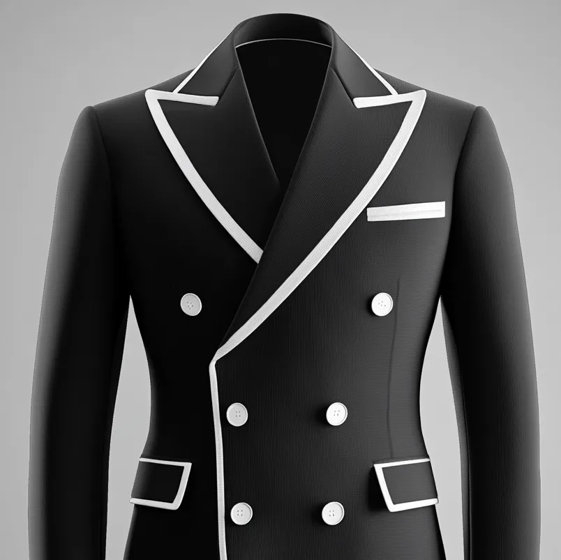 Men's Peak Lapel Long Sleeve Double Breasted Contrast Binding Blazer
