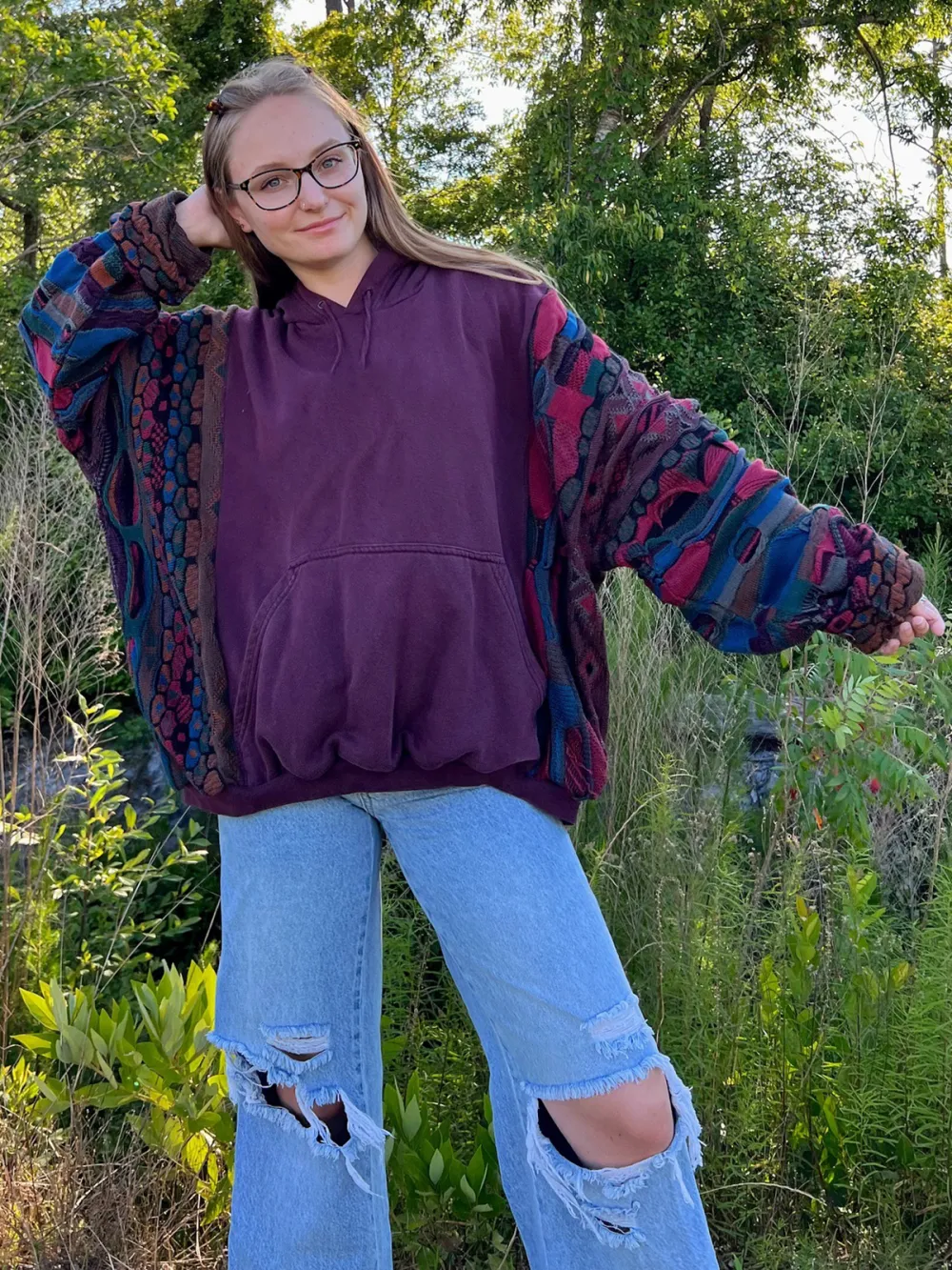 Dark Purple Streetwear Leisure Hoodie Sweatshirts