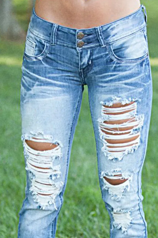 Distressed Low Waist Wash Bootcut Jeans