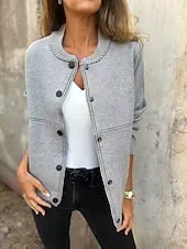 Women's Sweater Cardigan Elegant Fashion Streetwear Pure Color Crew Neck Pocket Knitted Long Sleeve Regular Tops Knit Outdoor Daily Weekend Black White Fall Winter
