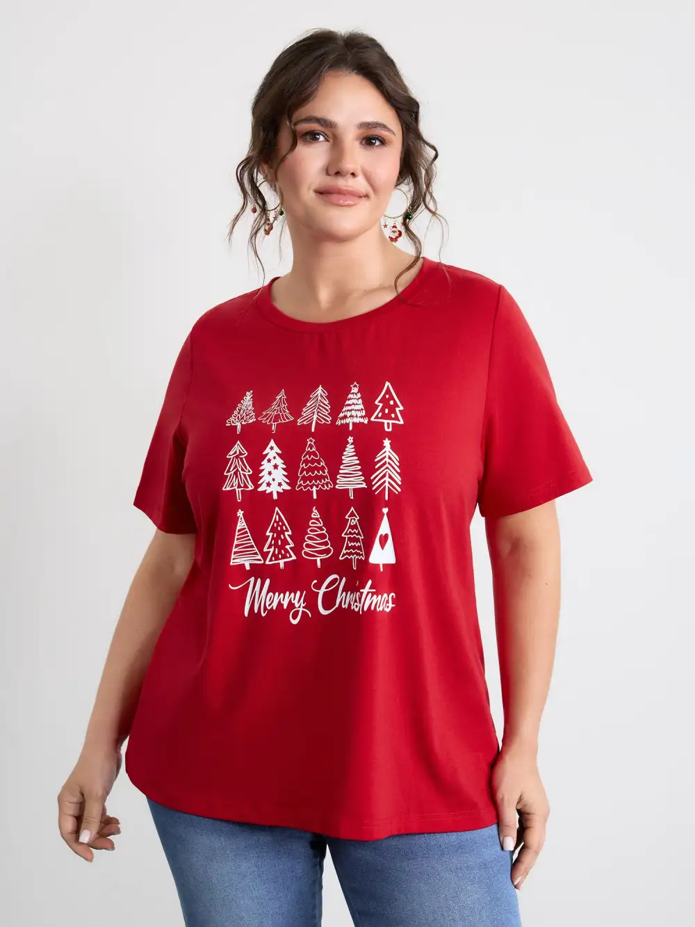 Cozy Christmas Print Round Neck T-Shirt