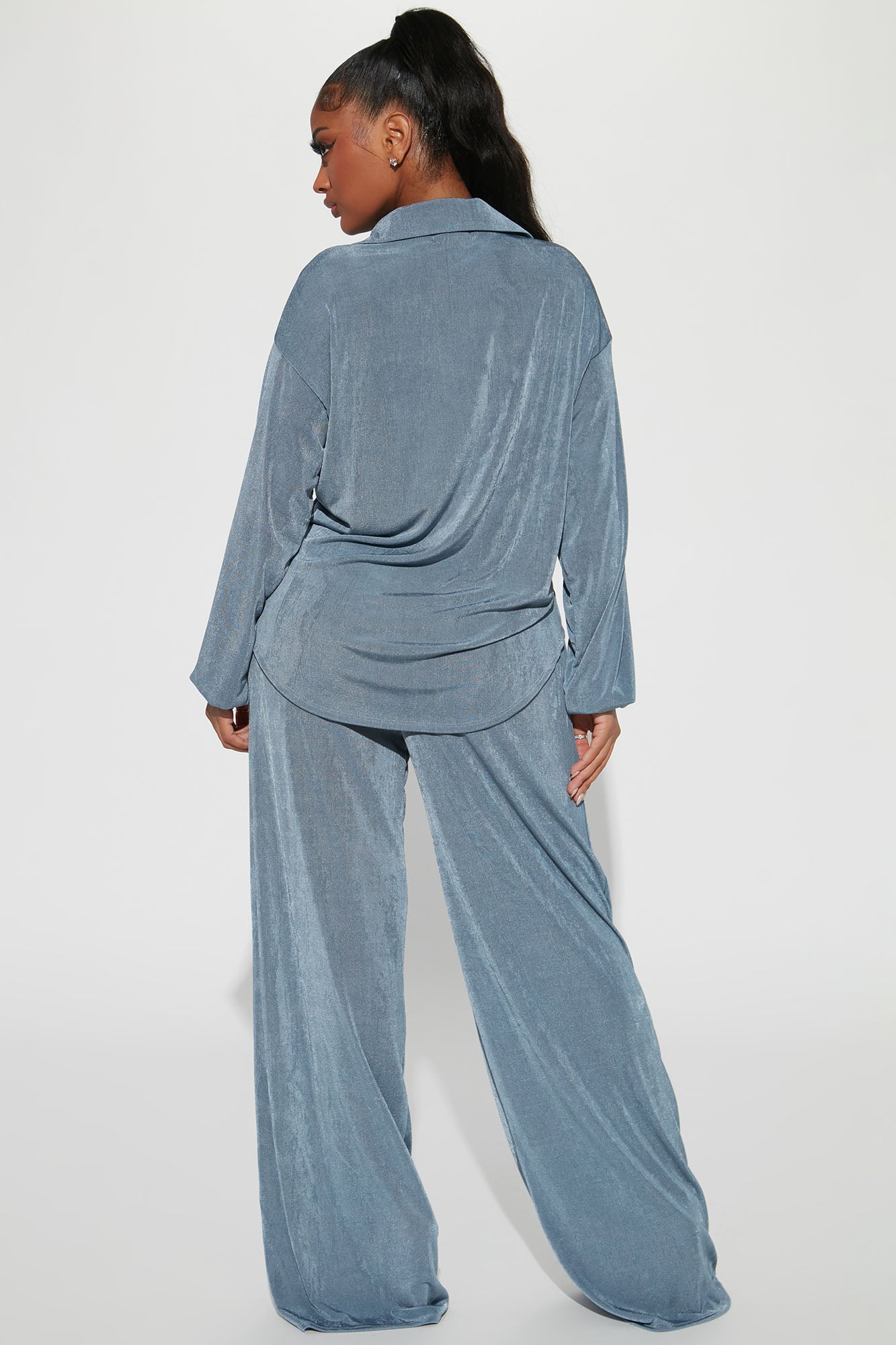 Sweet In Slinky Pant Set - Slate Blue
