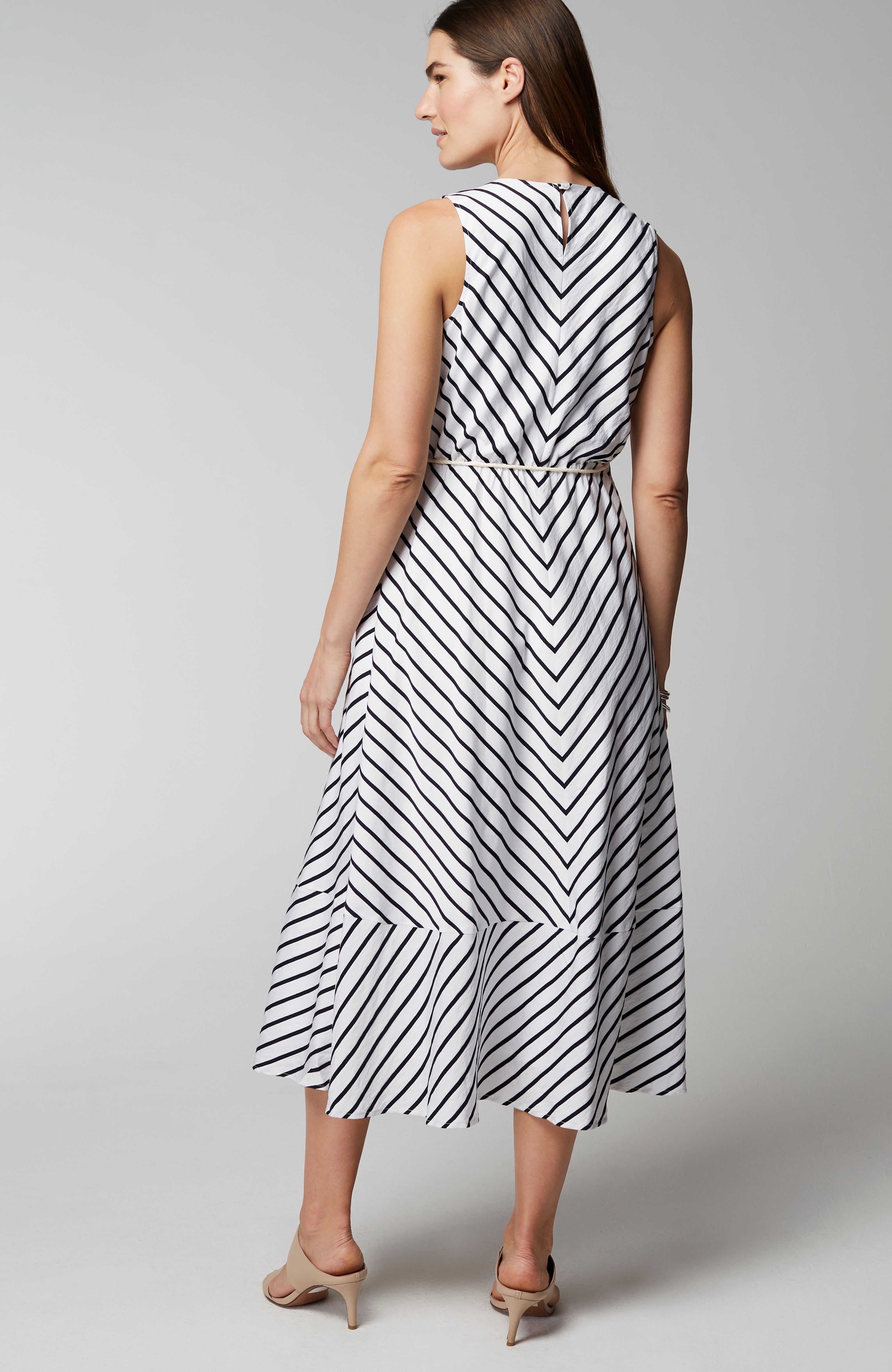 Striped A-Line Belted Dress