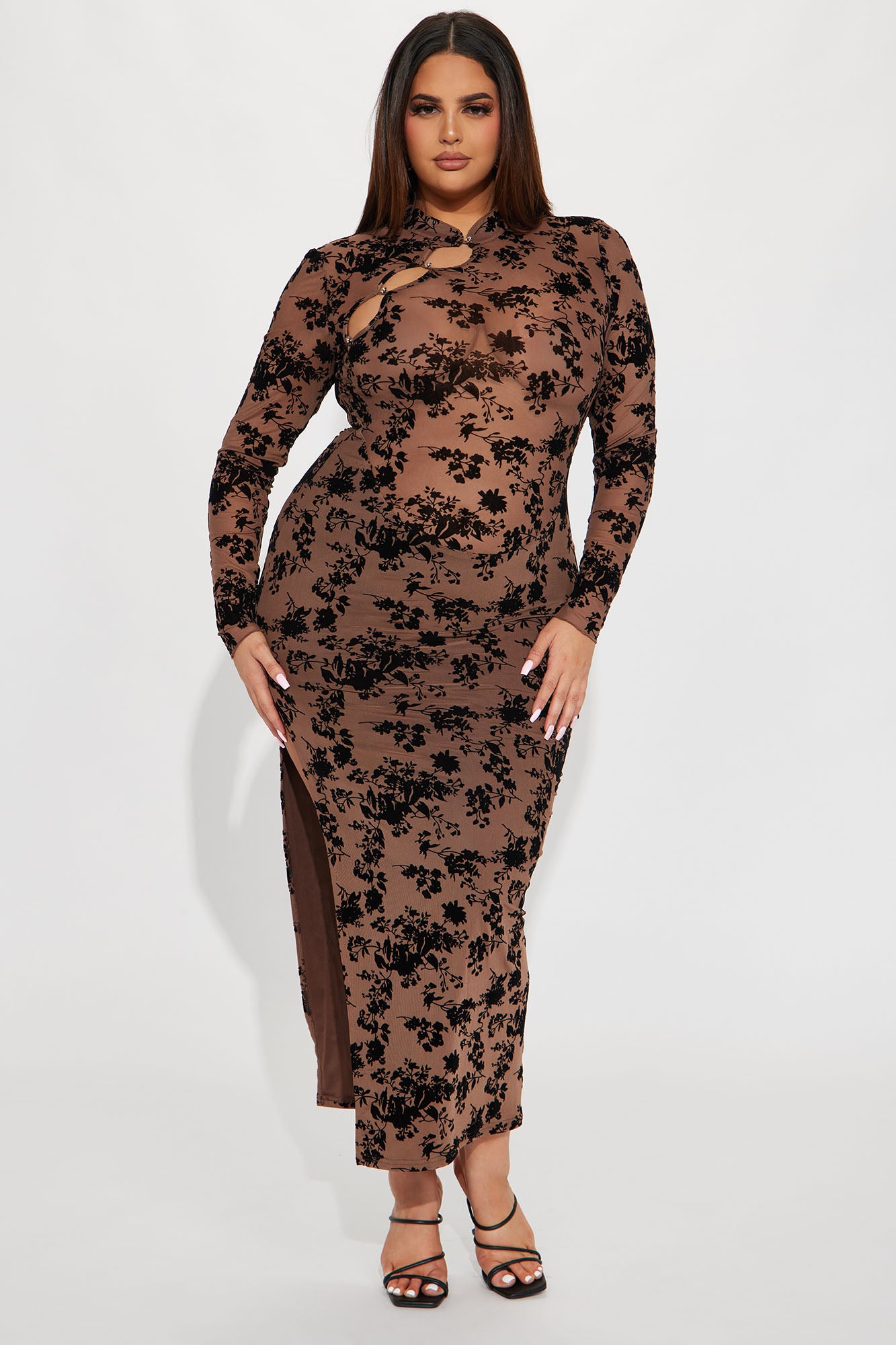 Raelynn Mesh Maxi Dress - Brown/combo
