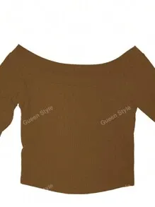 Off Shoulder Ribbed Long Sleeve Slim Fit Top For Autumn