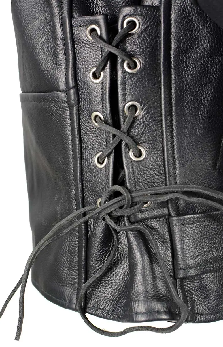 Leather LKL2700 Women's Classic Black Premium Leather Motorcycle Vintage Jacket with Side Laces