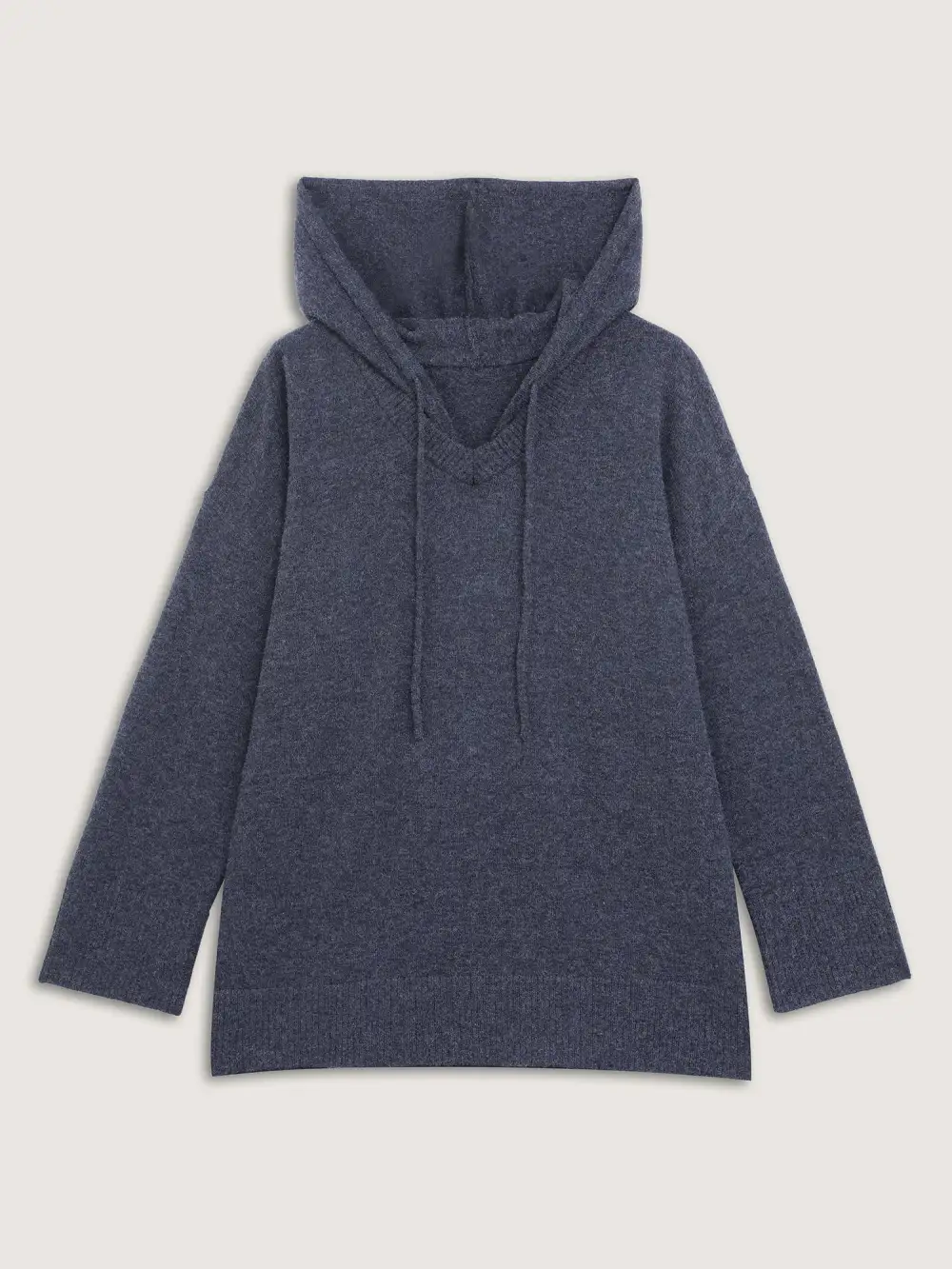 Straight-Sleeve Hooded Solid Pullover