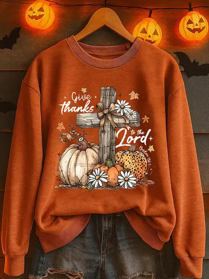 Women's Retro Autumn Pumpkin Print Sweatshirt