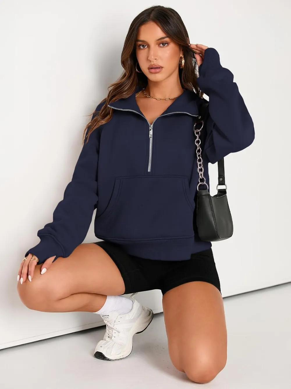Womens Sweatshirts Half Zip Cropped Pullover Fleece Quarter Zipper Hoodies Fall outfits Clothes Thumb Hole