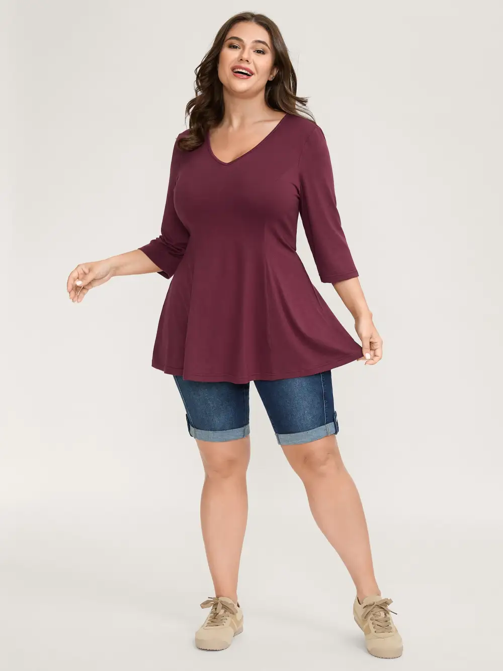 Supersoft Cinched-Flared Waist Knit Top