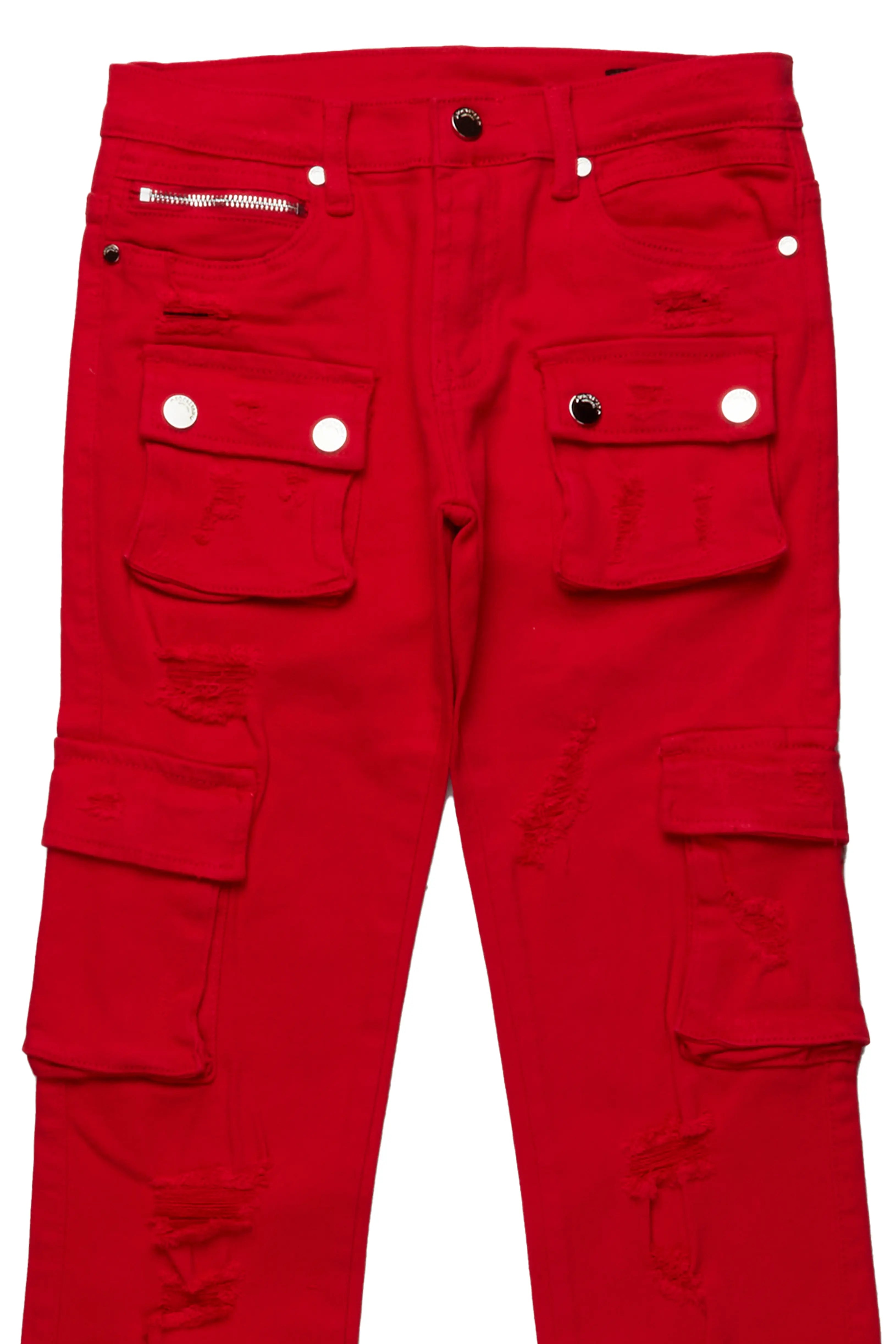 Zaire Red Cargo Super Stacked Flare Jean