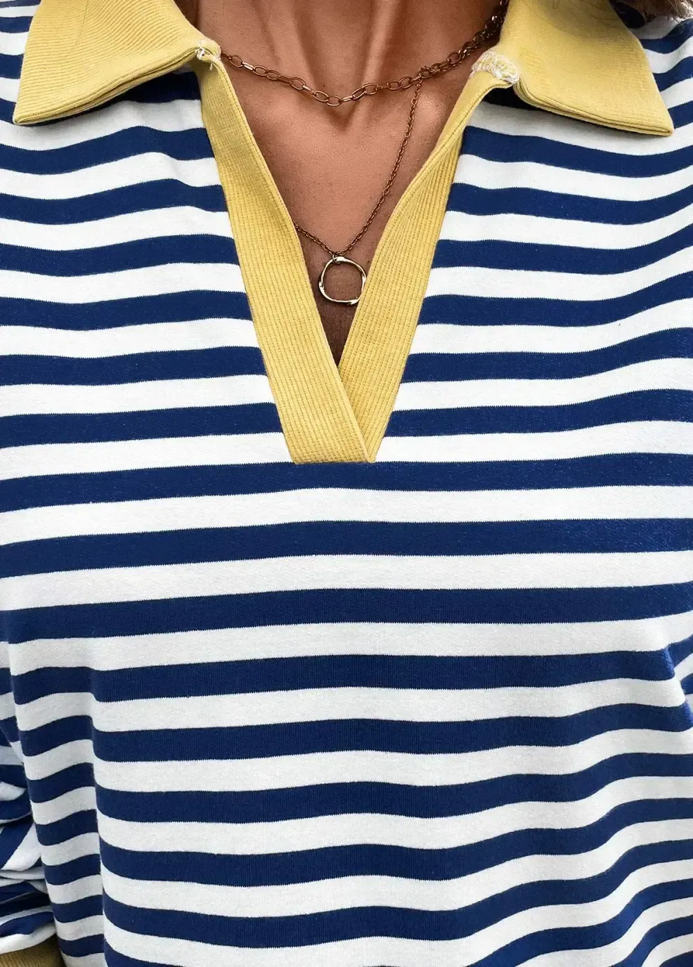 Navy Patchwork Striped Long Sleeve T Shirt