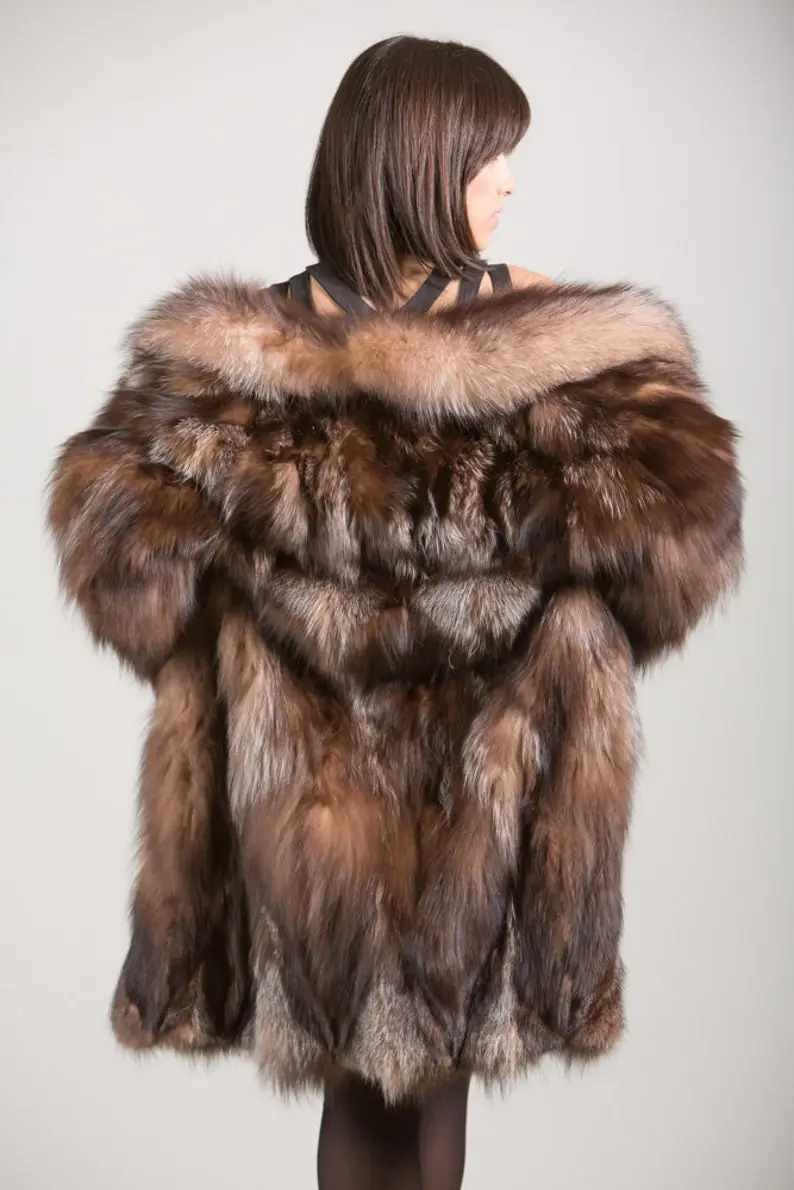 Crystal Fox Fur Knee Length Jacket