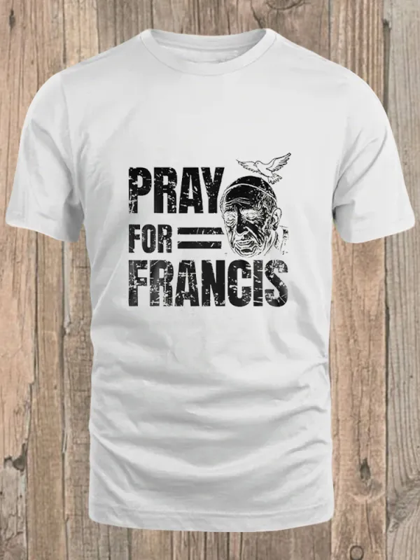 Men's Pray For PF Print Short Sleeve Round Neck Cotton T-Shirt