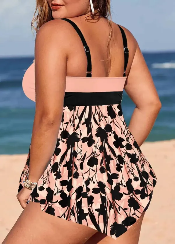 Floral Print Incarnadine Pink Plus Size Swimdress Top