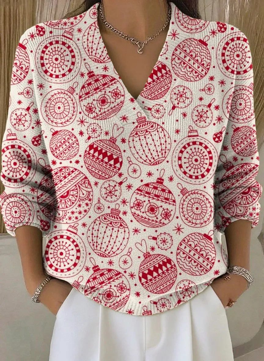 V Neck Christmas Tree Casual Loose Sweater