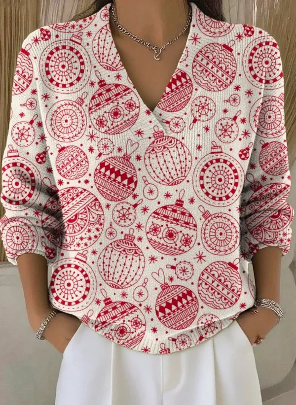 V Neck Christmas Tree Casual Loose Sweater